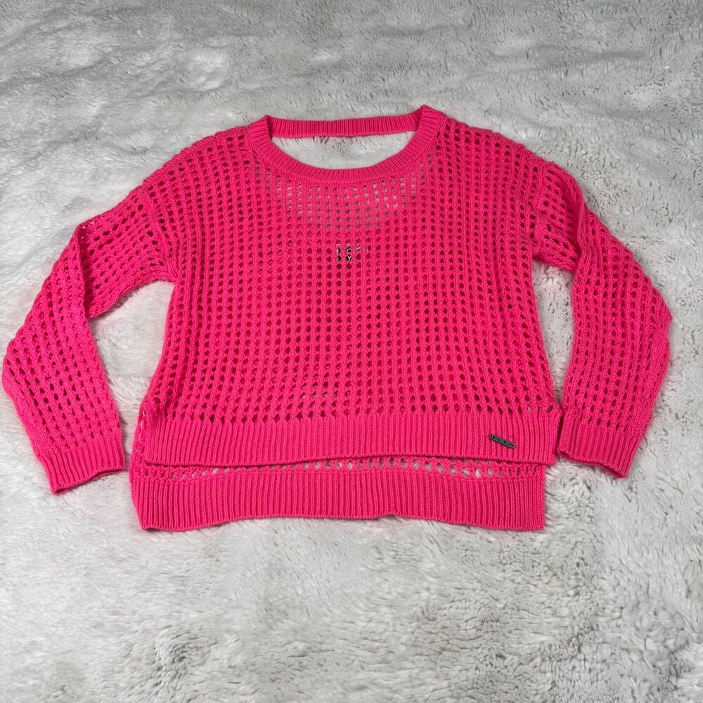 Roxy Neon Pink Open Knit Sweater Y2K Surf Skater Size S